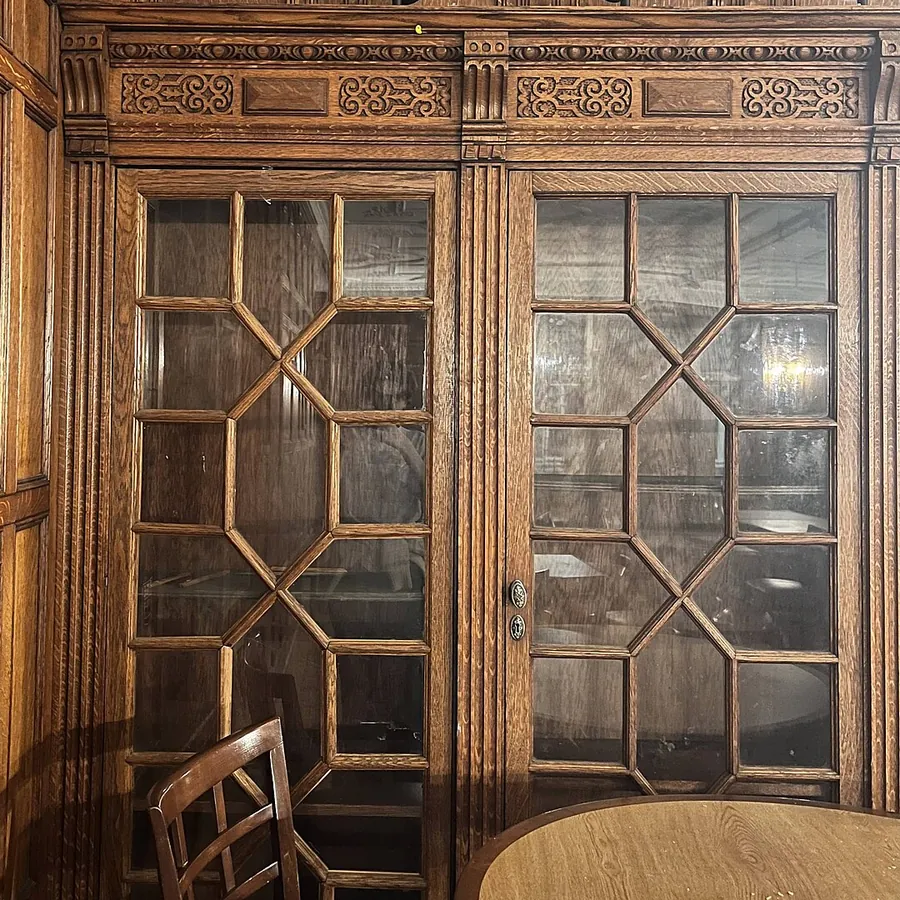 Sample photo: built-in oak cabinets with leaded glass doors.