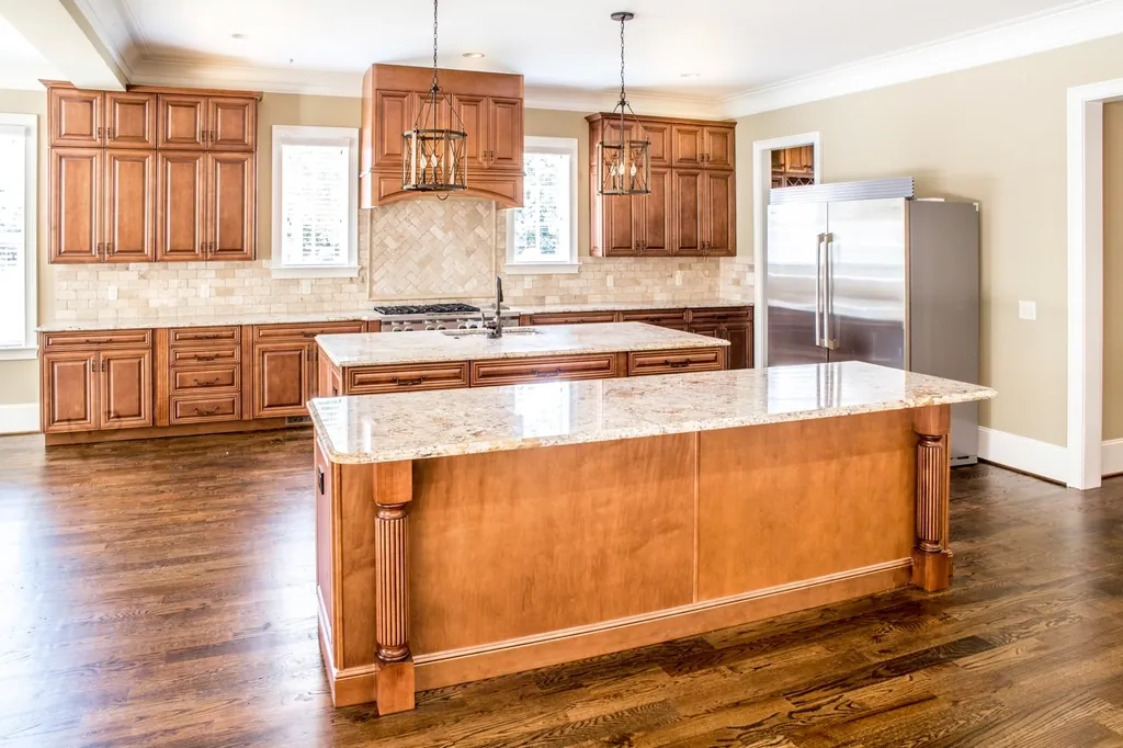 Sample photo: wood kitchen with a large center island.